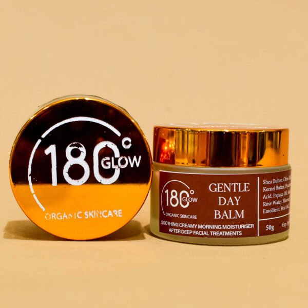 180 Degrees Gentle Day Balm in elegant packaging, showcasing its soothing and moisturizing properties for delicate skin care.