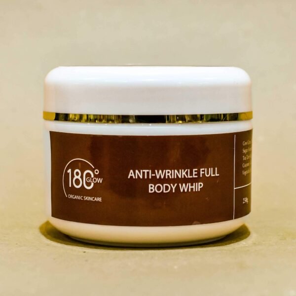 180 Degrees Anti-Wrinkle Body Whip in elegant packaging, showcasing its luxurious and nourishing formula for smooth, youthful skin.