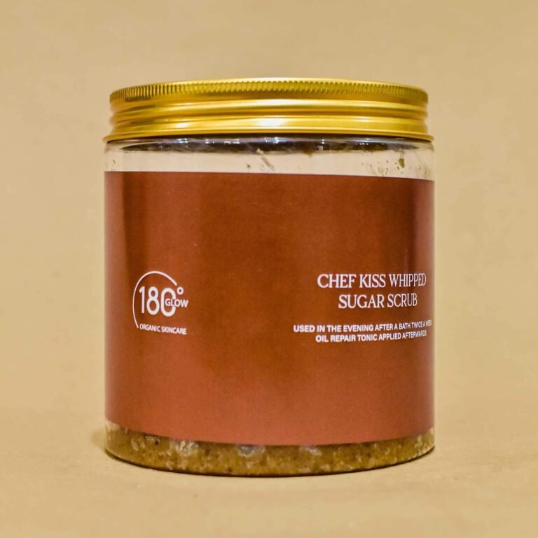 180 Degrees Chef's Kiss Whipped Body Scrub in stylish packaging, highlighting its exfoliating and rejuvenating benefits for soft, radiant skin.